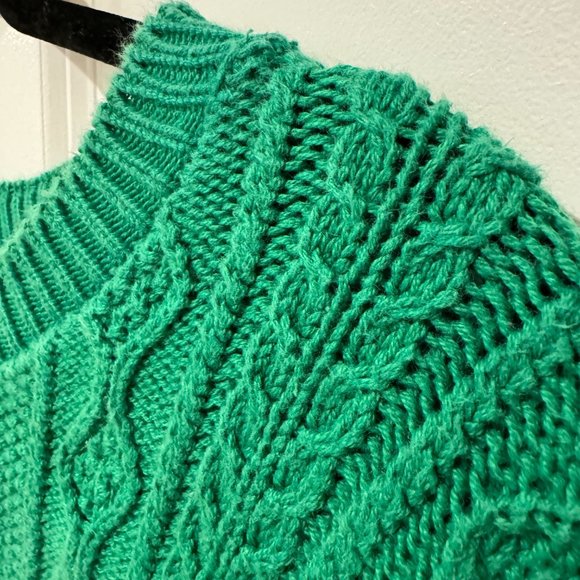 Gloucester Knitting Green Cotton Chunky Cable Knit Sweater - Size XL - Picture 5 of 8